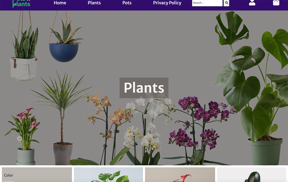 The plants page of potsnplants.com.